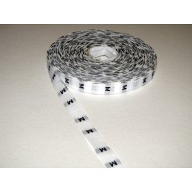 Fehér szövött méretjelző címke, készletről